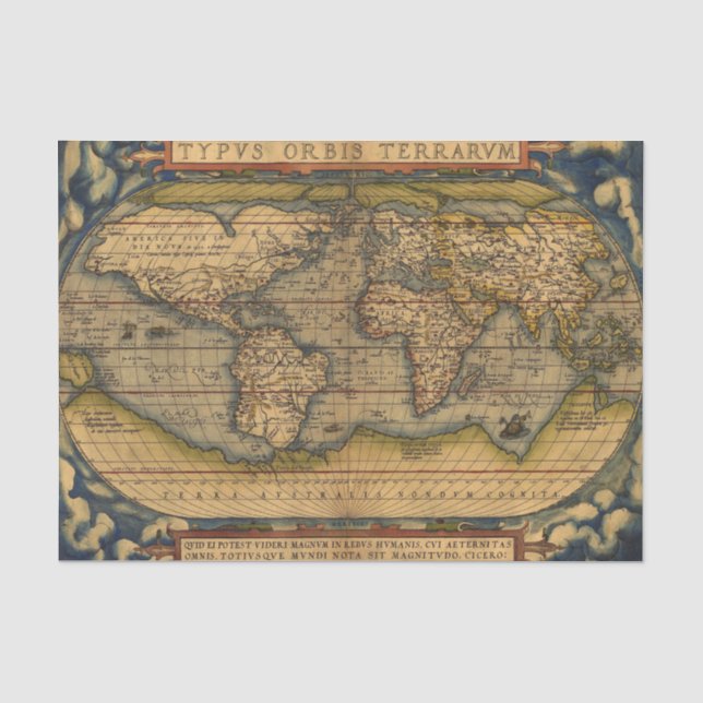 Papier Mousseline Carte du monde Antique Ortelius Europe Voyage (Recto)
