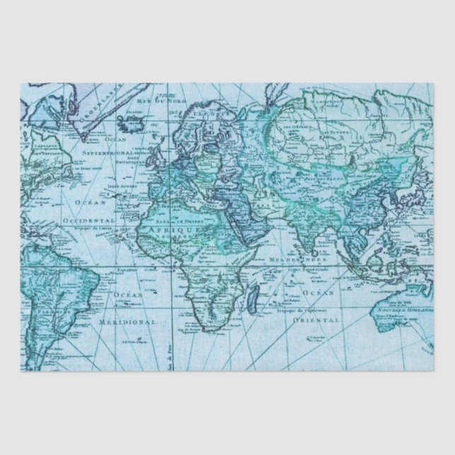 Papier Mousseline Carte du monde bleu (Recto)