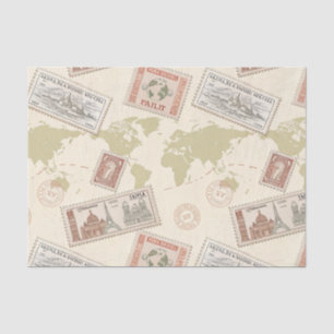 Papier Mousseline Carte du monde de timbres-poste vintage Voyage (1)
