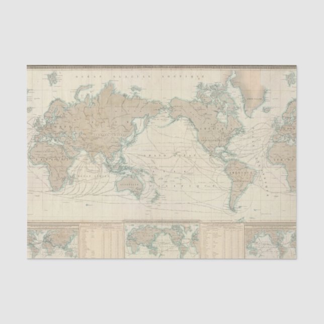 Papier Mousseline Carte du monde des canaux d'expédition (Recto)