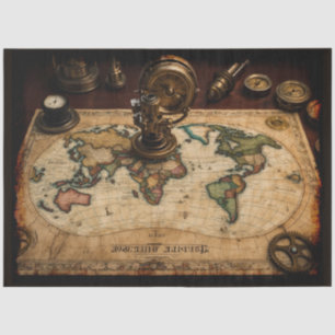 Papier Mousseline Carte du monde Steampunk Olde