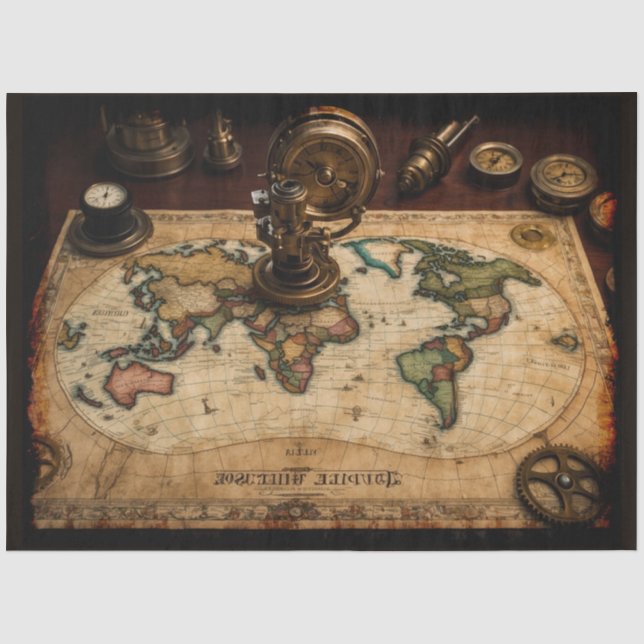 Papier Mousseline Carte du monde Steampunk Olde (Recto)