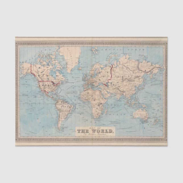 Papier Mousseline Carte du monde sur la projection de Mercator (Recto)