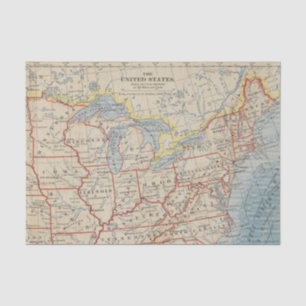 Papier Mousseline Carte du nord-est et Great Lakes États-Unis 1888