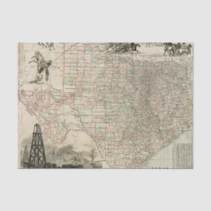 Papier Mousseline Carte du Texas avec des frontières du comté