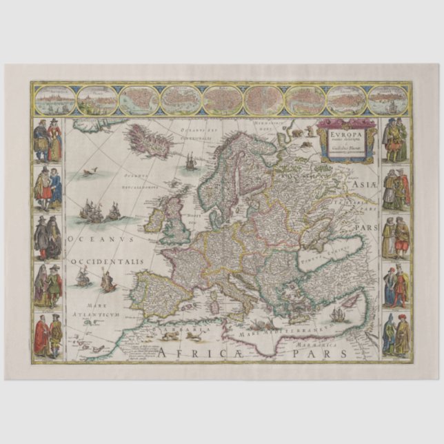 Papier Mousseline Carte médiévale de l'Europe (par Willem Blaeu) (Recto)