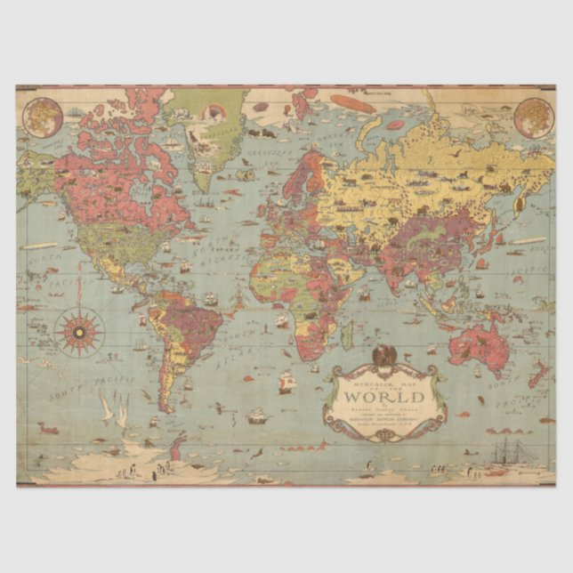 Papier Mousseline Carte Mercator du monde (Recto)