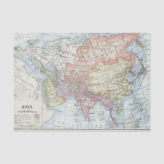 Papier Mousseline Carte politique de l'Asie (1916) (Recto)