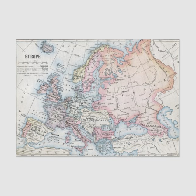 Papier Mousseline Carte politique de l'Europe (1916) (Recto)
