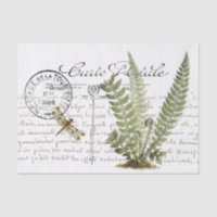 Carte Postale Dragonfly Fern French Script Vintage