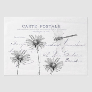 Papier Mousseline Carte Postale France Flower Dragonfly Decoupage
