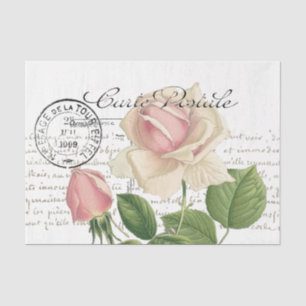 Papier Mousseline Carte Postale Rose Rose French Script Vintage