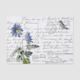 Papier Mousseline Carte postale Vintage aux fleurs bleues