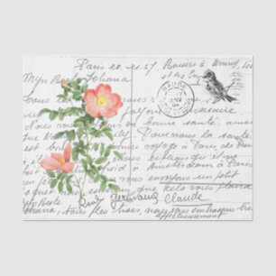 Papier Mousseline Carte postale Vintage Brit Rose Bird Script en fra