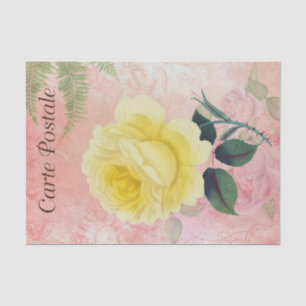 Papier Mousseline Carte postale vintage française Découpage rose jau