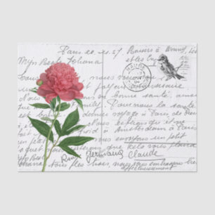 Papier Mousseline Carte postale Vintage Peony Bird