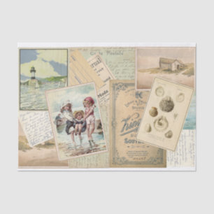 Papier Mousseline Carte postale vintage Plage de bord de mer Collage