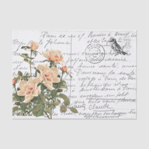 Papier Mousseline Carte postale Vintage Rose Bird Script
