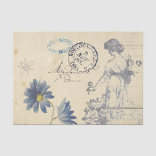 Papier Mousseline Carte postale vintage Rose Lady Bee Flower
