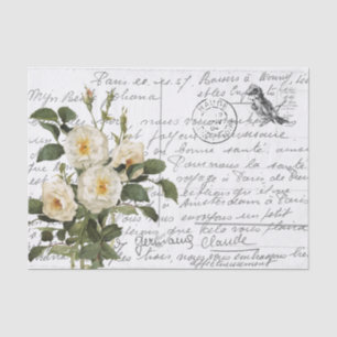 Papier Mousseline Carte postale Vintage White Rose Bird
