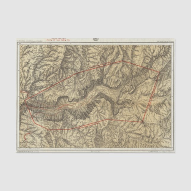 Papier Mousseline Carte topographique de la vallée 2 de Yosemite (Recto)
