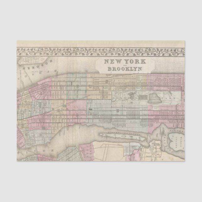 Papier Mousseline Carte vintage Brooklyn (Recto)