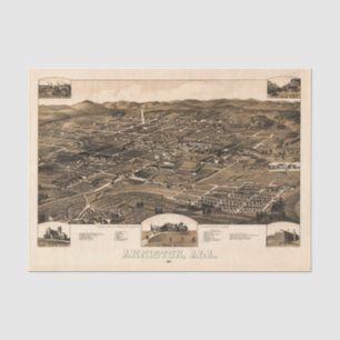 Papier Mousseline Carte vintage d'Anniston, Alabama (1887)