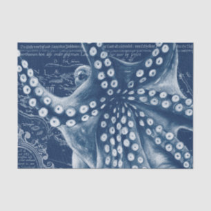 Papier Mousseline Carte Vintage de poulpe bleue Chic