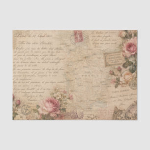 Papier Mousseline Carte vintage de roses françaises Éphémère manuscr