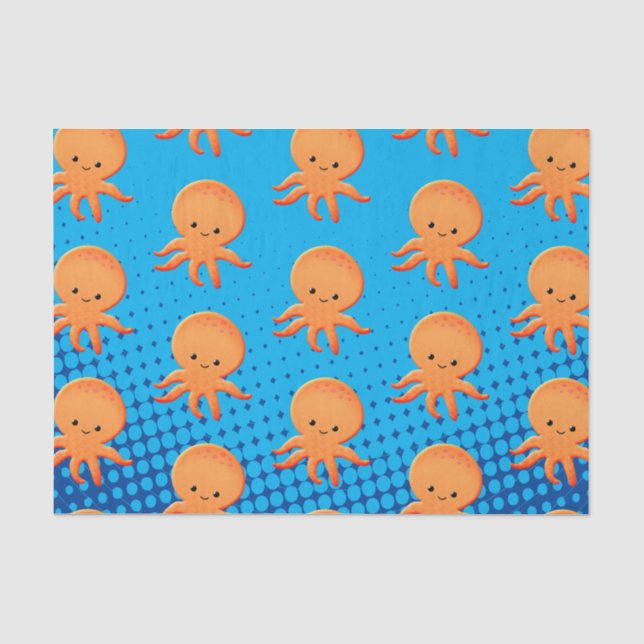 Papier Mousseline Cartoon mignon bébé poulpe bleu océan (Recto)