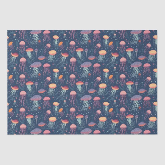 Papier Mousseline Cartoonish Jellyfish Sea Life Motif répétitif (Recto)