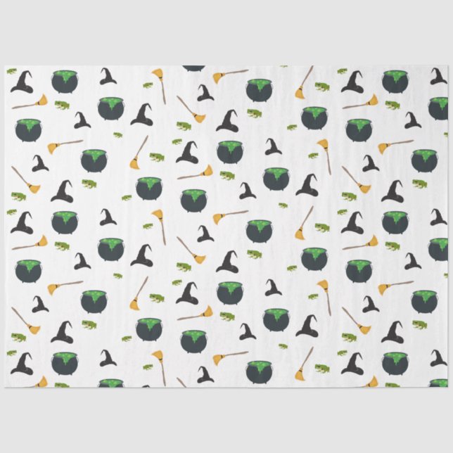 Papier Mousseline Casquette de sorcière Broom Caldron Motif Hallowee (Recto)