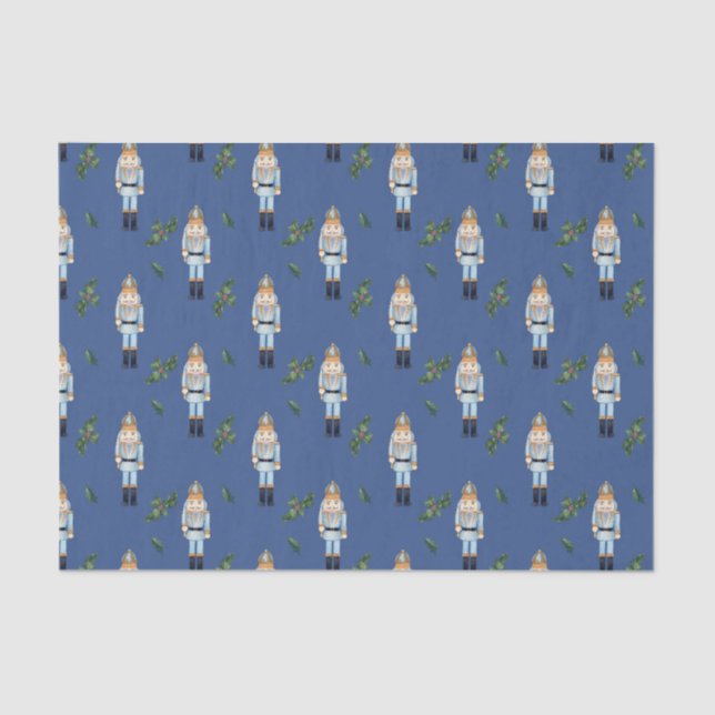 Papier Mousseline Casse-noix bleu Noël et Branches Holly Berry (Recto)