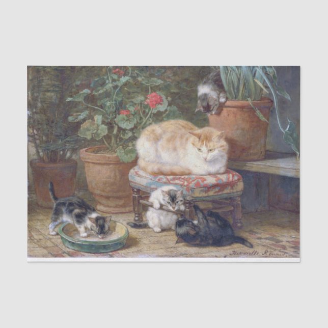 Papier Mousseline Cat & Kittens ・ Henriette Ronner-Knip (1821-1909) (Recto)
