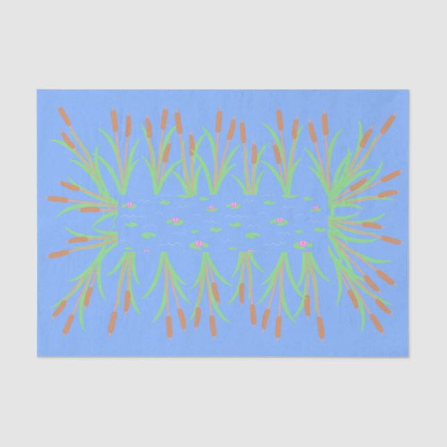 Papier Mousseline Cattails d'étang de grenouilles enchantées et pale (Recto)