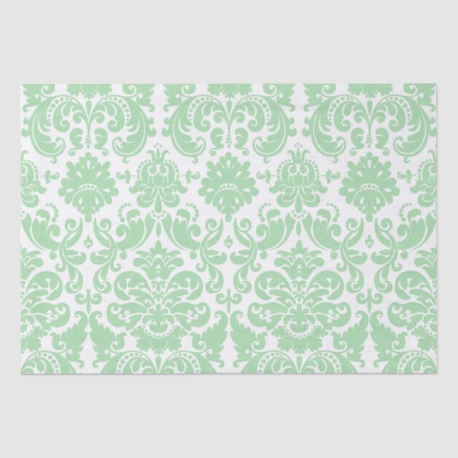 Papier Mousseline Celadon et motif élégant blanc de damassé (Recto)