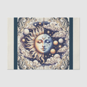 Papier Mousseline Céleste Vintage Demi-Soleil & Lune Bleu Jaune