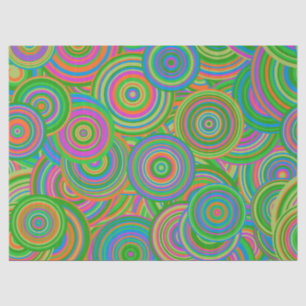 Papier Mousseline Cercles abstraits rétro mod, vert et rouge orange