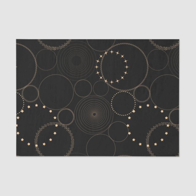 Papier Mousseline Cercles d'or astrologie roue astro-chart sur noir  (Recto)