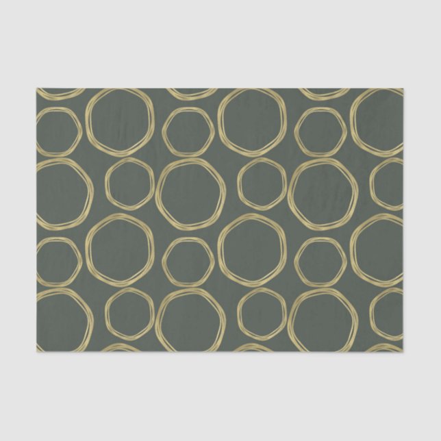 Papier Mousseline Cercles d'or & Olive rustique Vert moderne tendanc (Recto)