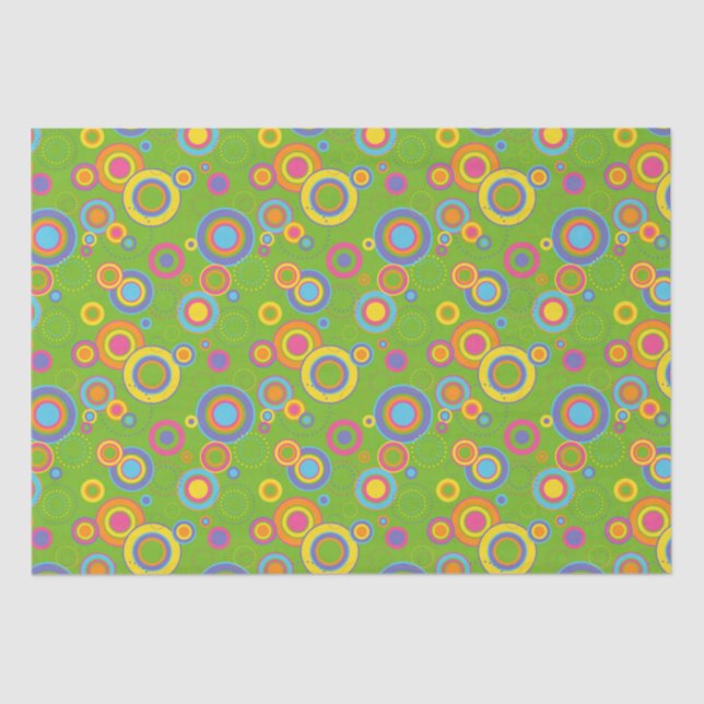 Papier Mousseline Cercles mods rétro sur vert (Recto)