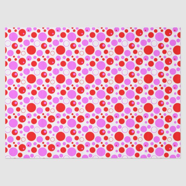 Papier Mousseline Cercles roses et rouges et Pois (Recto)