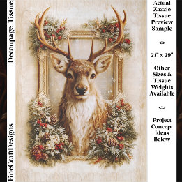 Papier Mousseline Cerf élégant d'hiver, cadre de Noël à feuilles per