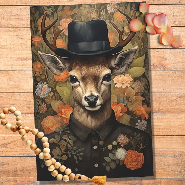 Papier Mousseline Cerf en costume, Casquette avec fleurs 1 papier dé (Créateur téléchargé)