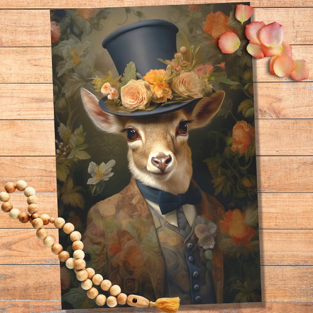 Papier Mousseline Cerf en costume, Casquette avec Fleurs 2 découpage (Créateur téléchargé)
