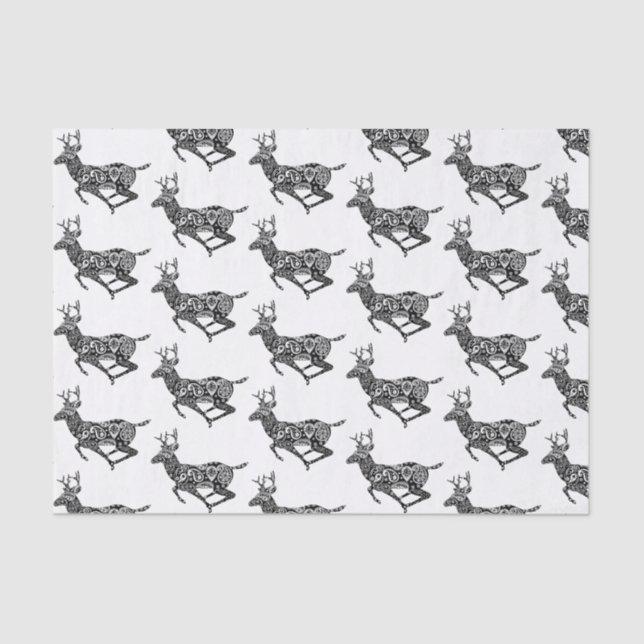 Papier Mousseline Cerfs communs noirs et blancs de Paisley (Recto)