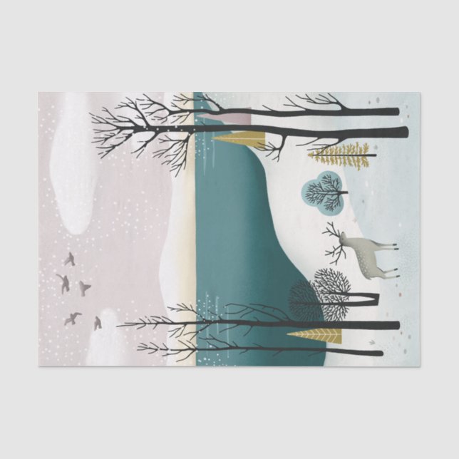 Papier Mousseline Cerfs et hiver nordique | Enveloppement de Noël de (Recto)