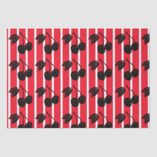 Papier Mousseline Cerises noires sur rouge et blanc rayé