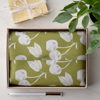 Papier Mousseline Cerisier de bois blanc Design sur vert olive