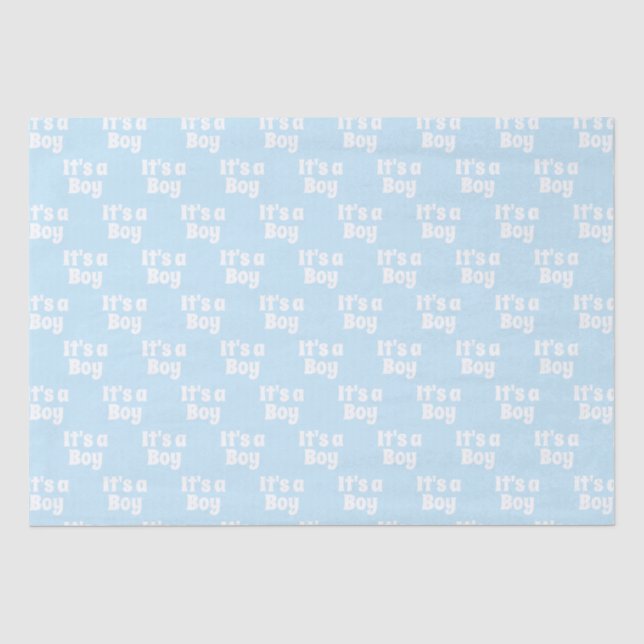 Papier Mousseline C'est un garçon, bleu clair blanc baby shower cade (Recto)